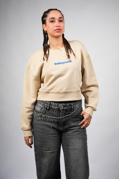 “Underground” Cropped Crewneck printed Beige