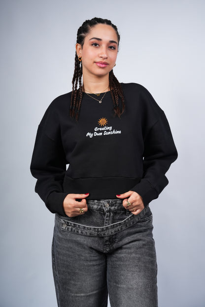 “Creating My Own Sunshine” Cropped Crewneck printed Black