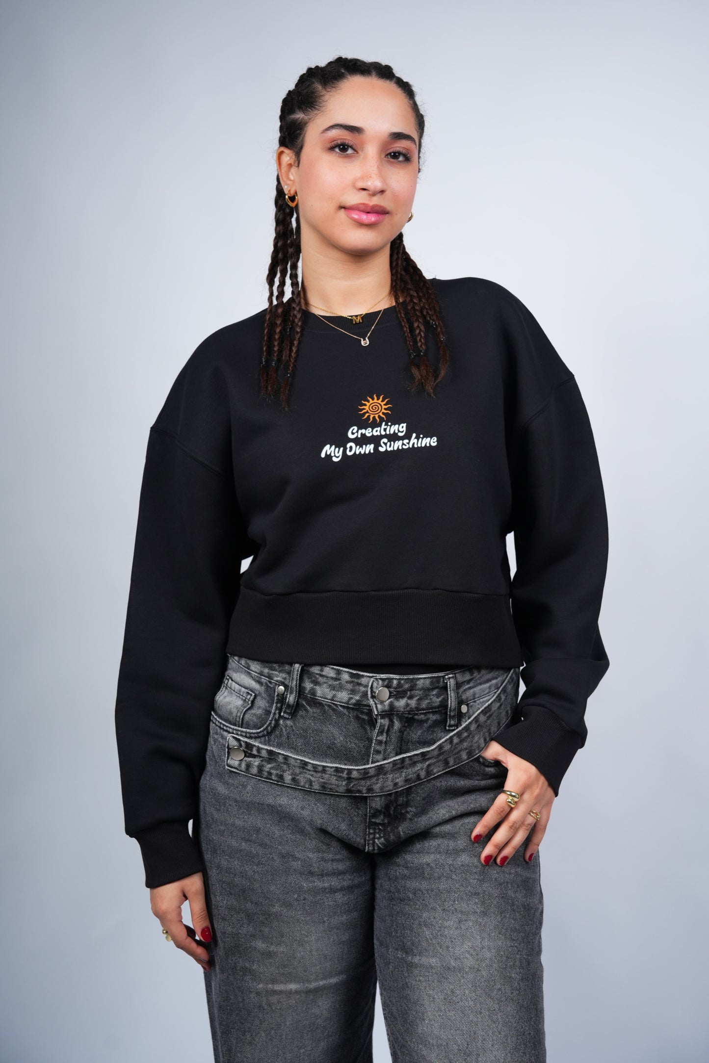 “Creating My Own Sunshine” Cropped Crewneck printed Black