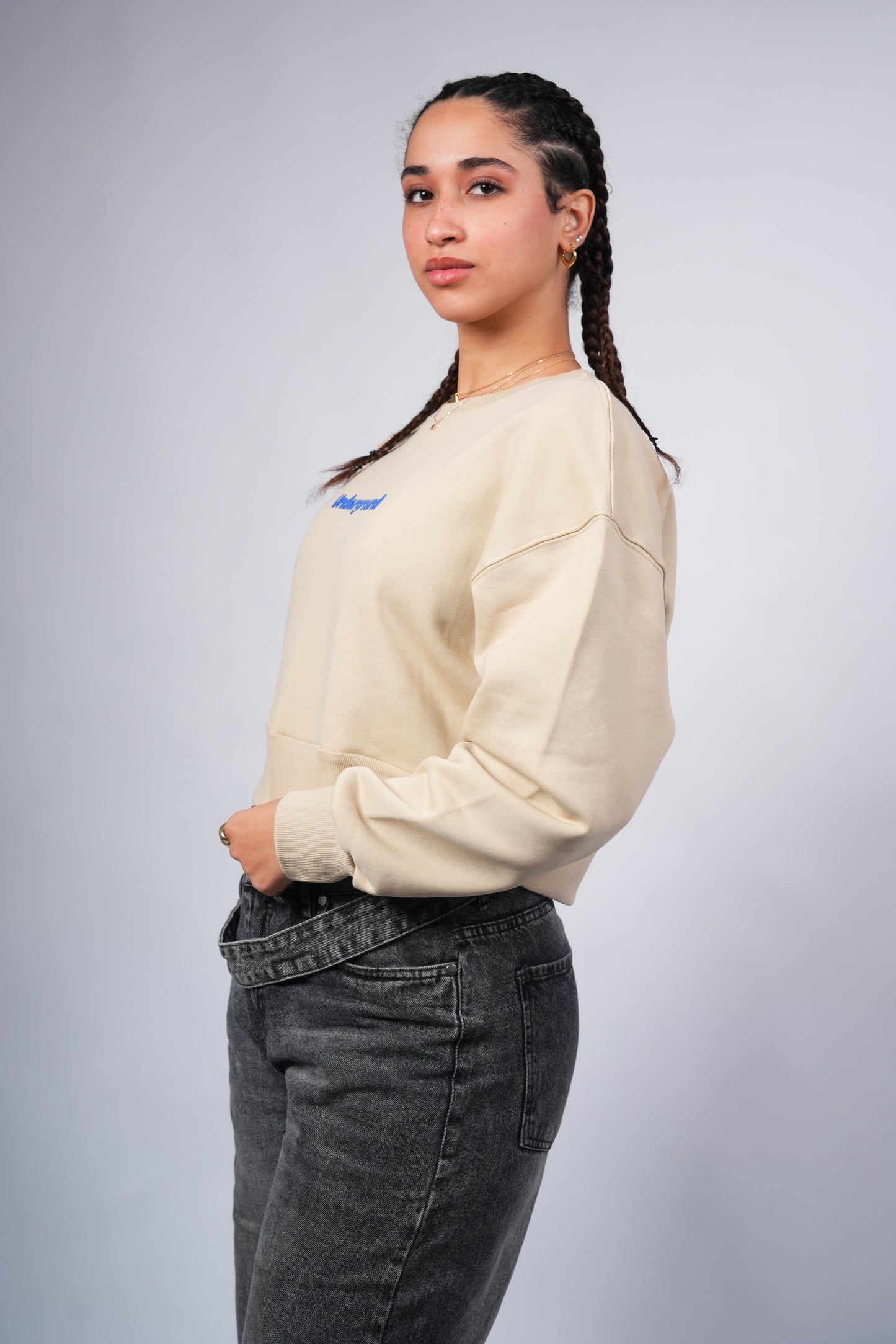 “Underground” Cropped Crewneck printed Beige