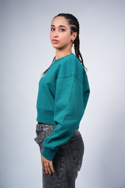 “Underground” Cropped Crewneck printed Teal Green