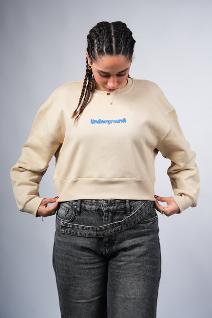 “Underground” Cropped Crewneck printed Beige