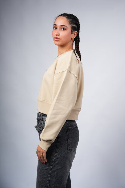 “Underground” Cropped Crewneck printed Beige