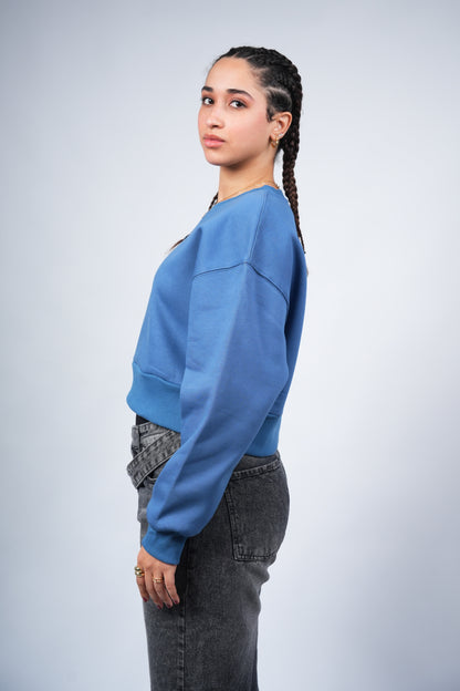 “PRIORITIZE YOUR PEACE” Cropped Crewneck printed Aegean Blue